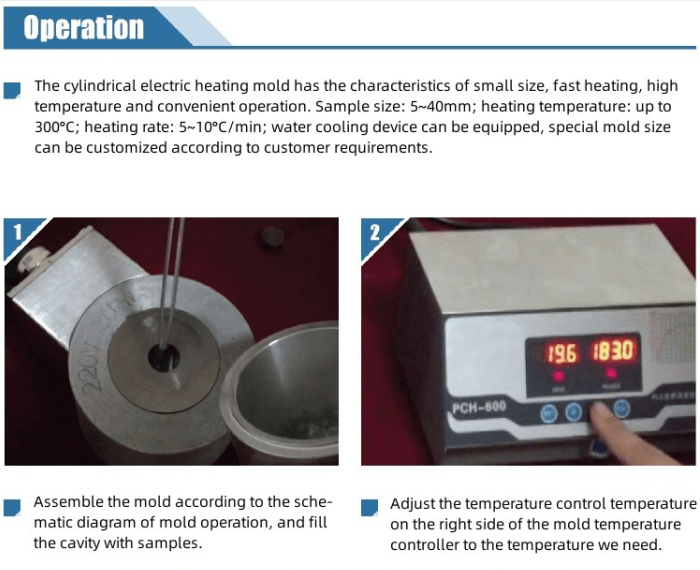 Troquel de prensado calentable de laboratorio